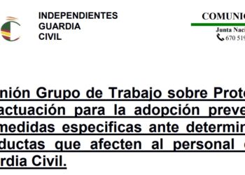 Reunión Grupo de Trabajo sobre Protocolo de actuación para la adopción preventiva  de medidas especificas ante determinadas conductas que afecten al personal de la Guardia Civil.
