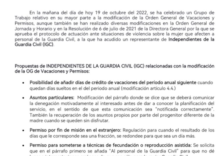 Grupo de Trabajo modificación O.G. Vacaciones y Permisos