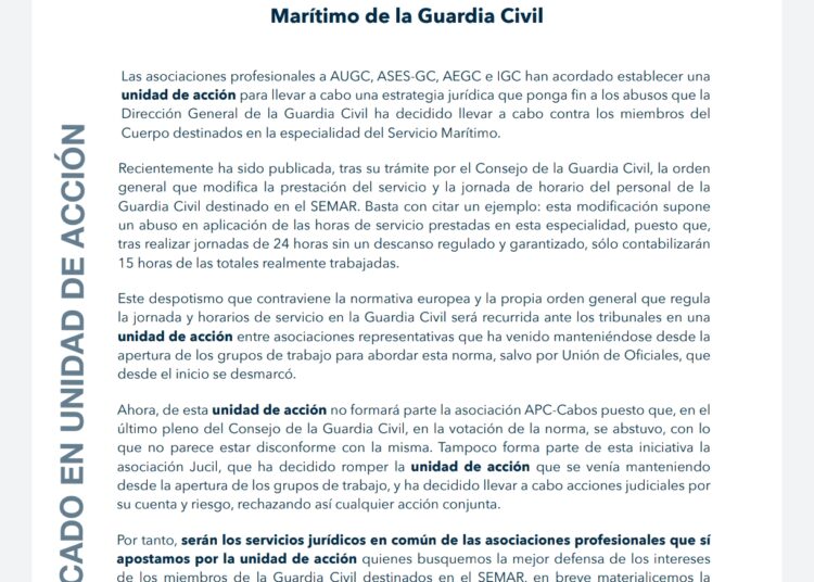 Unidad de acción para frenar los abusos en el Servicio Marítimo de la Guardia Civil
