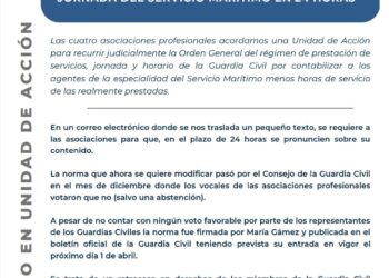LA DIRECCIÓN GENERAL DE LA GUARDIA CIVIL QUIERE MODIFICAR LA ORDEN QUE REGULA LA JORNADA DEL SERVICIO MARÍTIMO EN 24 HORAS