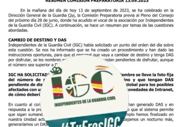 Resumen de la comisión preparatoria previa al pleno del Consejo de la Guardia Civil (Septiembre)