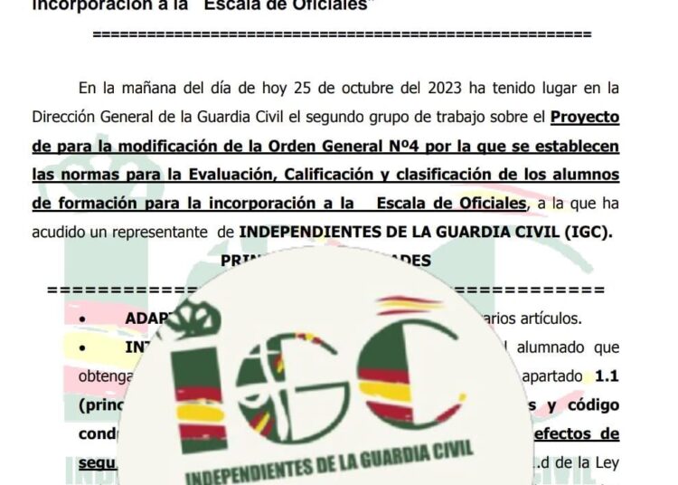 Grupo de trabajo “Proyecto de para la modificación de la Orden General Nº4 por la que se establecen las normas para la Evaluación, Calificación y clasificación de los alumnos de formación para la incorporación a la   Escala de Oficiales”