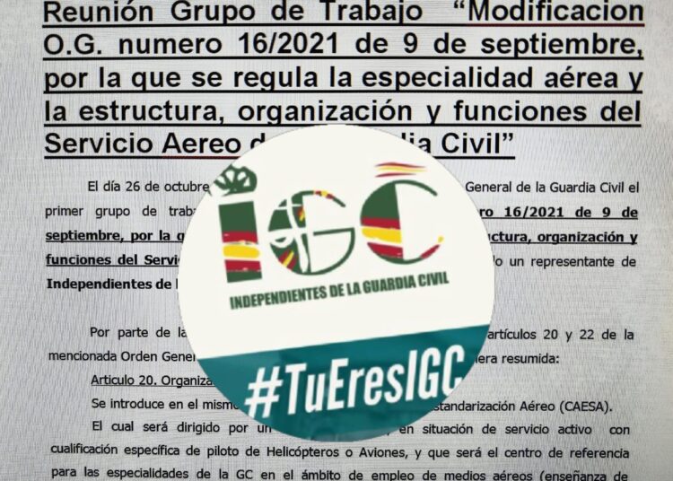 Grupo de Trabajo «Modificación O.G. numero 16/2021 de 9 de septiembre, por la que se regula la especialidad aérea y la estructura, organización y funciones del Servicio Aéreo de la Guardia Civil