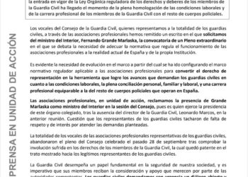 Solicitamos al ministro Marlaska un Pleno extraordinario para avanzar en los derechos de los guardias civiles y la modernización  de la Guardia Civil.