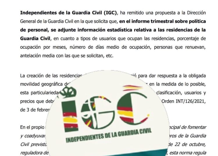 IGC SOLICITA QUE SE INFORME A LAS ASOCIACIONES PROFESIONALES DE LOS DATOS ESTADÍSTICOS DE OCUPACIÓN DE LAS RESIDENCIAS DE LA GUARDIA CIVIL