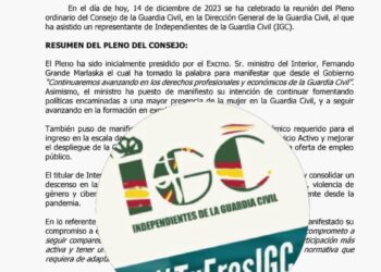 PLENO ORDINARIO DEL CONSEJO DE LA GUARDIA CIVIL 14 DICIEMBRE DE 2023.