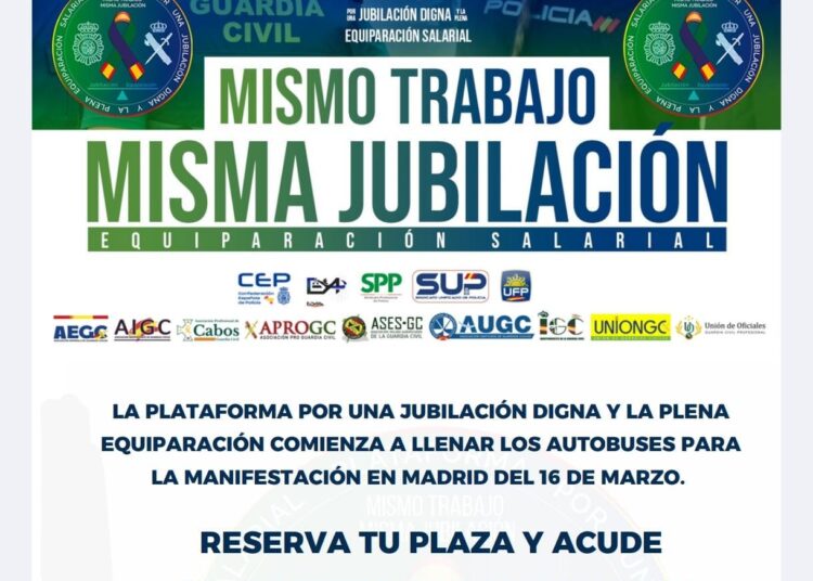 LA PLATAFORMA POR UNA JUBILACIÓN DIGNA Y LA PLENA EQUIPARACIÓN COMIENZA A LLENAR LOS AUTOBUSES PARA LA MANIFESTACIÓN EN MADRID DEL 16 DE MARZO.