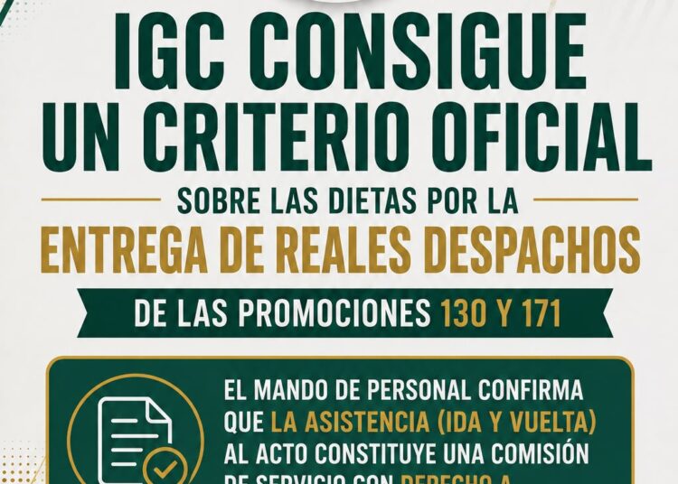 IGC consigue un criterio oficial sobre las dietas por la entrega de Reales Despachos de las promociones 130 y 171