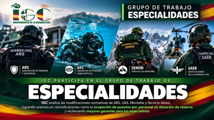 IGC participa en el Grupo de Trabajo de Especialidades y defiende mejoras para los especialistas de la Guardia Civil